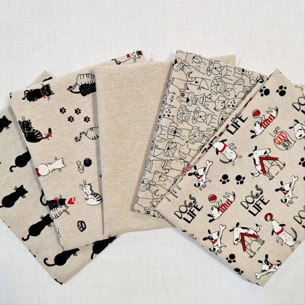 Stoffpaket "Hunde und Katzen" Quilten Patchwork Geschenkverpackung 5 Stücke a 50cm x 70cm