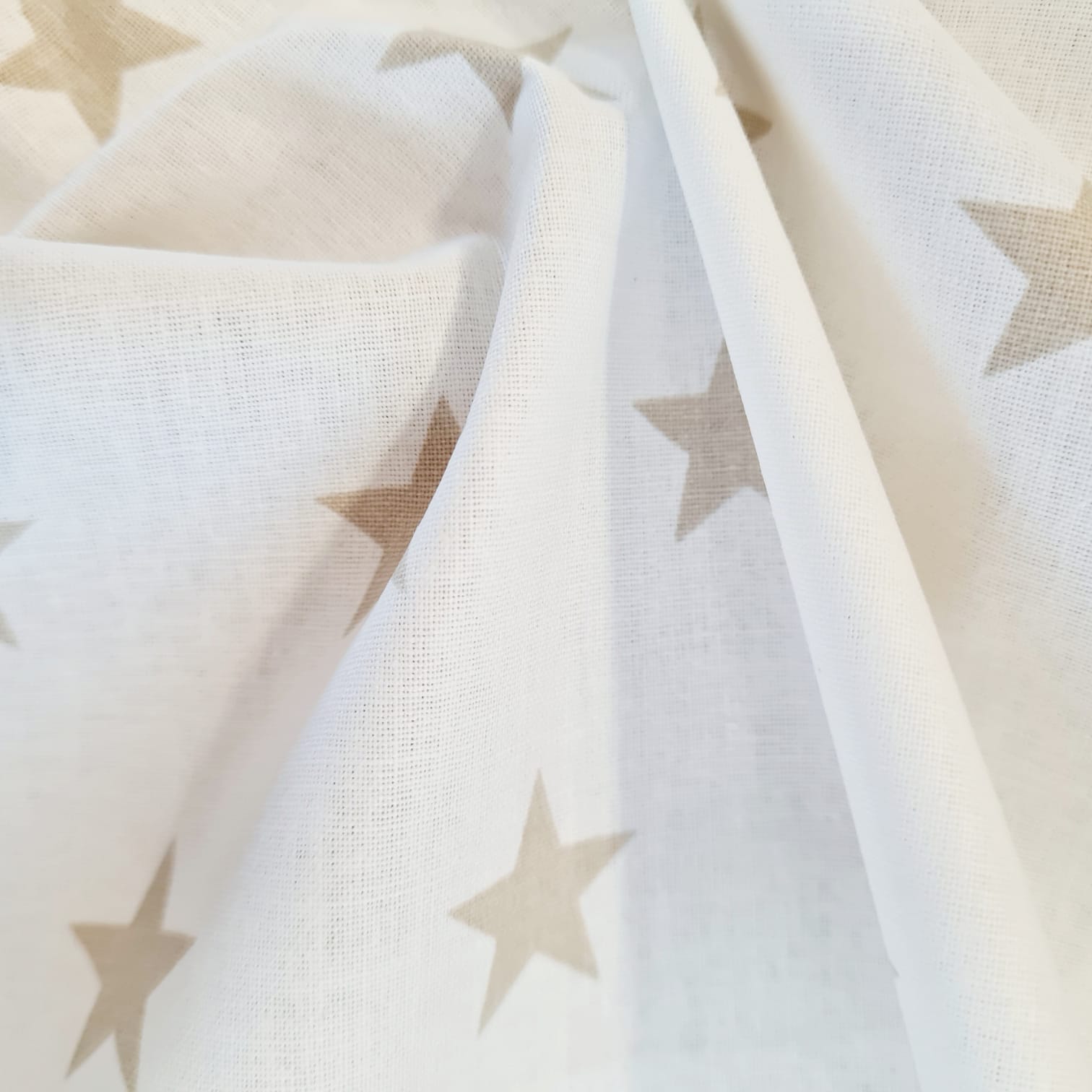 Kuezstück Stoff Baumwolle Sterne Stars weiss beige groß 2,2cm 1m x 1,60m