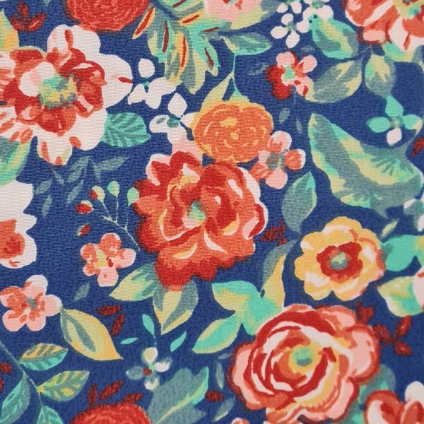 Stoff Baumwollstoff "Leontine" Blau Blumen Rosa Rot Bunt 0,5