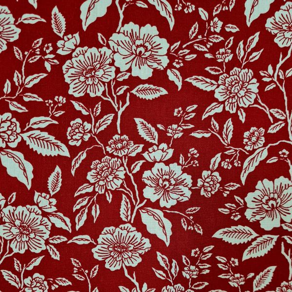 Stoff Meterware Baumwollstoff "Bonaugure" Rosen Blumen rot weiß 0,5