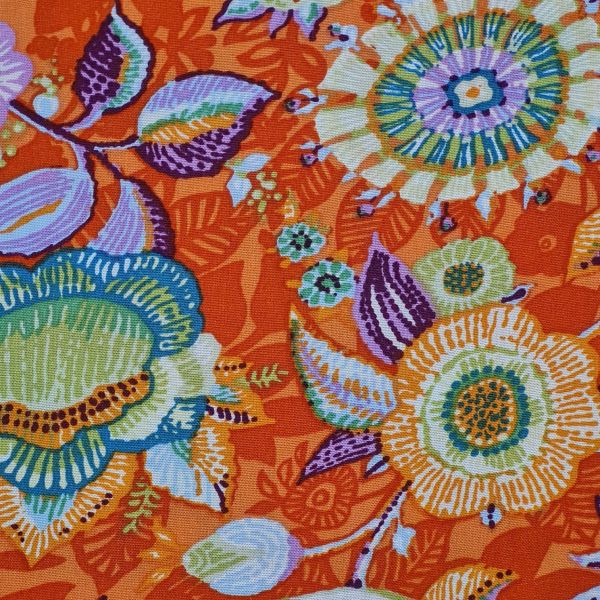 Stoff Viskose "Encanto" orange bunt Blumen Kleiderstoff 0,5