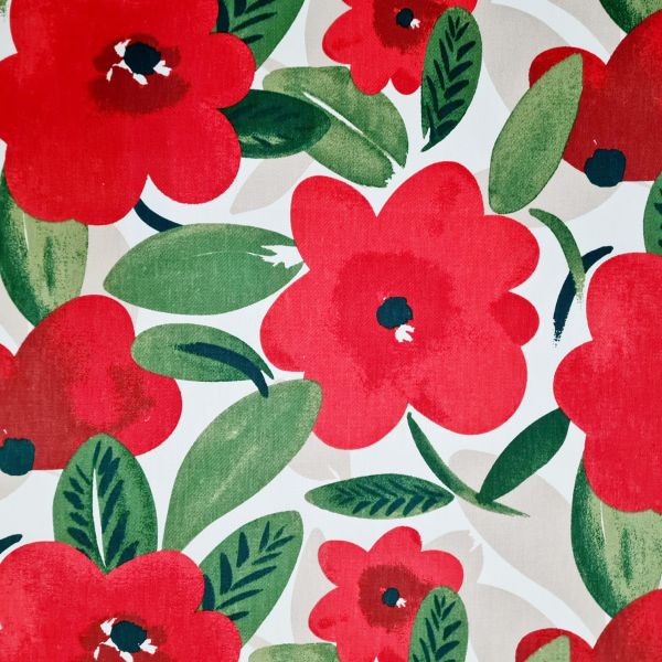 Stoff Meterware Baumwolle "Kelly" rot Blumen groß scandinavian 0,5